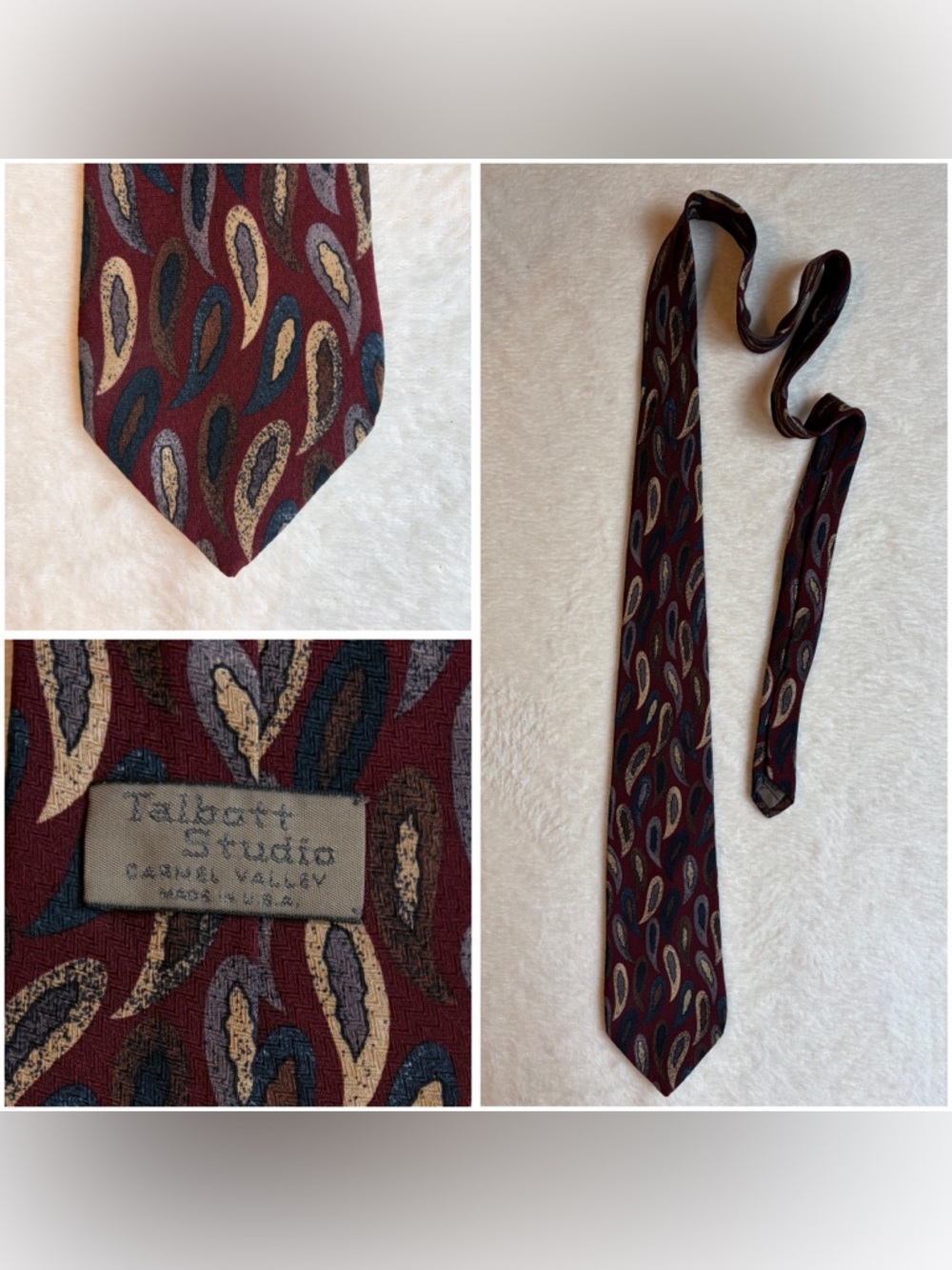 Talbott Studio Men's Burgundy Paisley Silk Woven Classic Pointed Tie‎